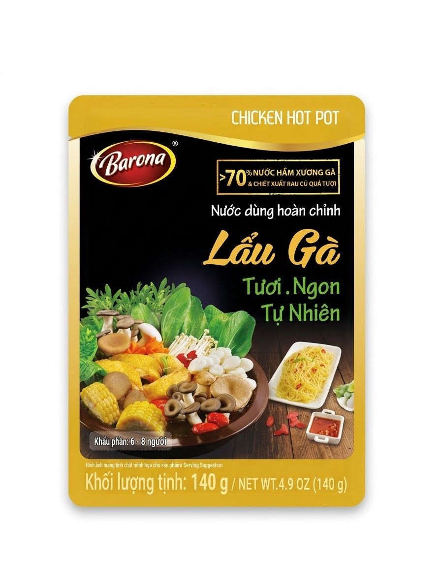 Gia vị nước dùng hoàn chỉnh lẩu gà Barona gói 140g