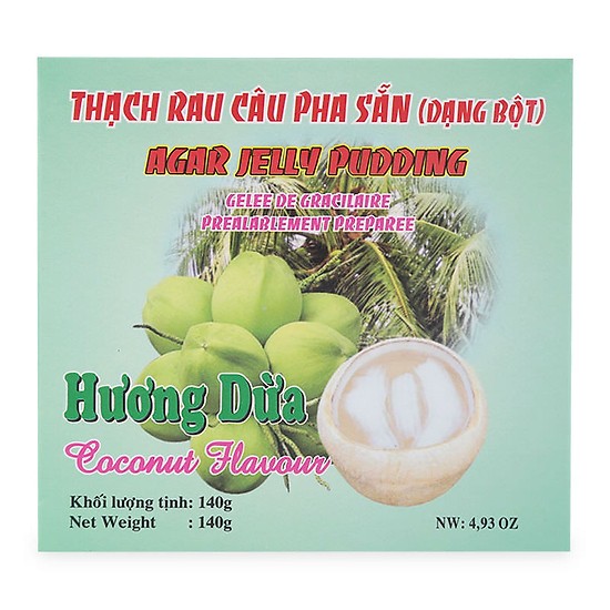 Bột Rau Câu Pha Sẵn Hương Dừa 3K Hộp 140g