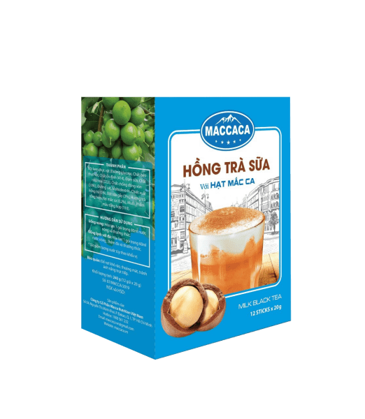 Hồng trà sữa với hạt mắc ca hộp 12gói x20g