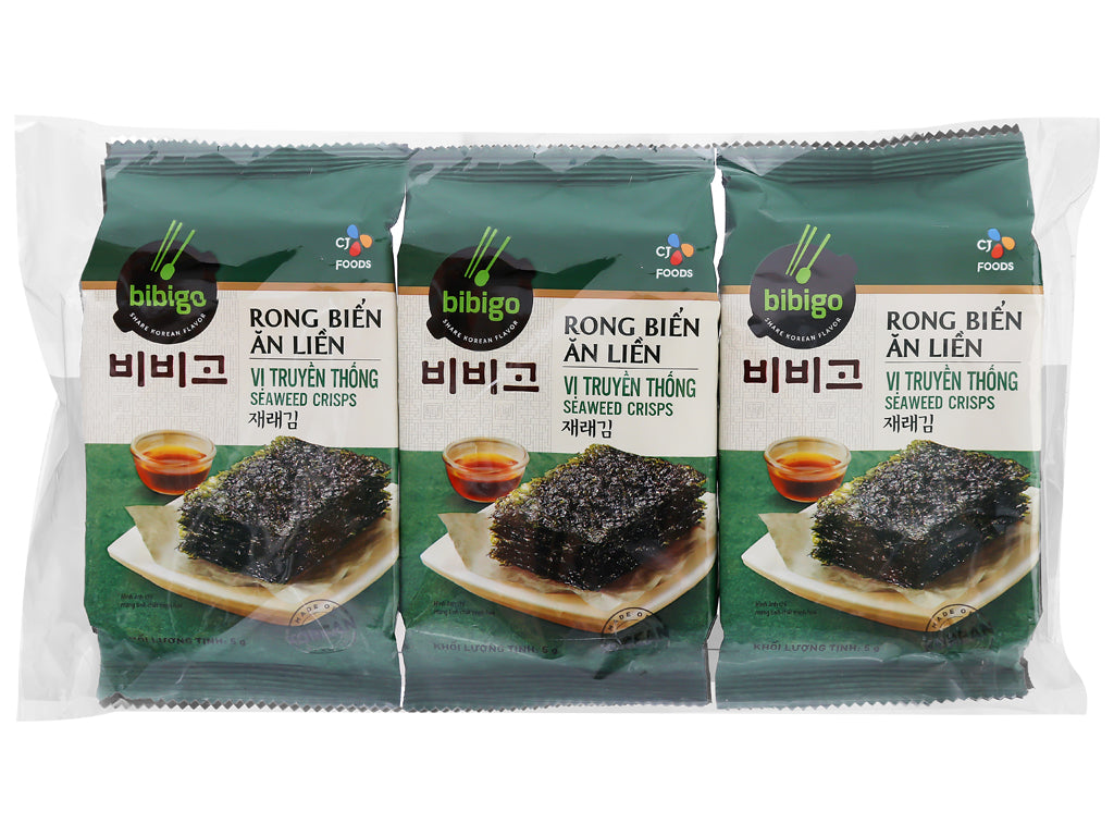 Rong biển ăn liền Bibigo vị truyền thống lốc 3gói x5g