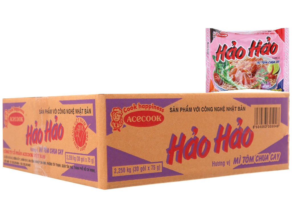 Thùng 30 gói Mì Hảo Hảo tôm chua cay 75g
