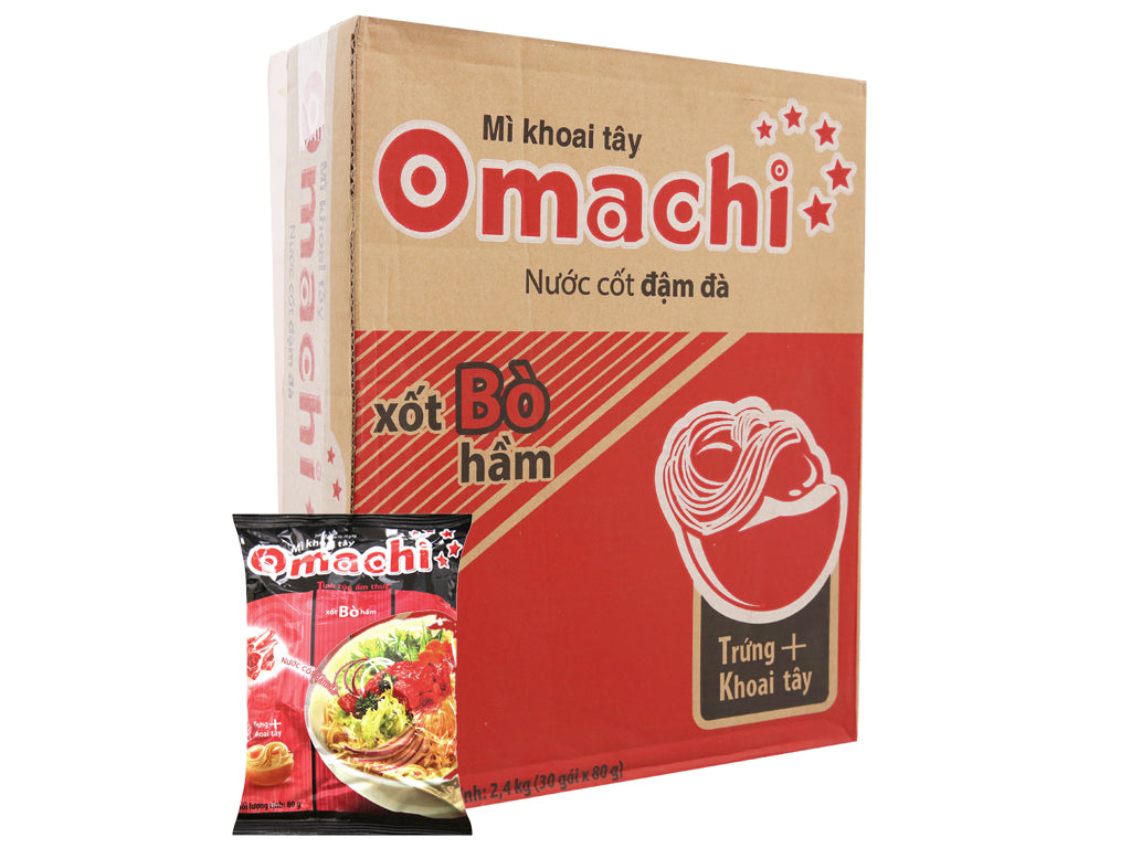 Thùng 30 gói Mì khoai tây Omachi xốt bò hầm 80g