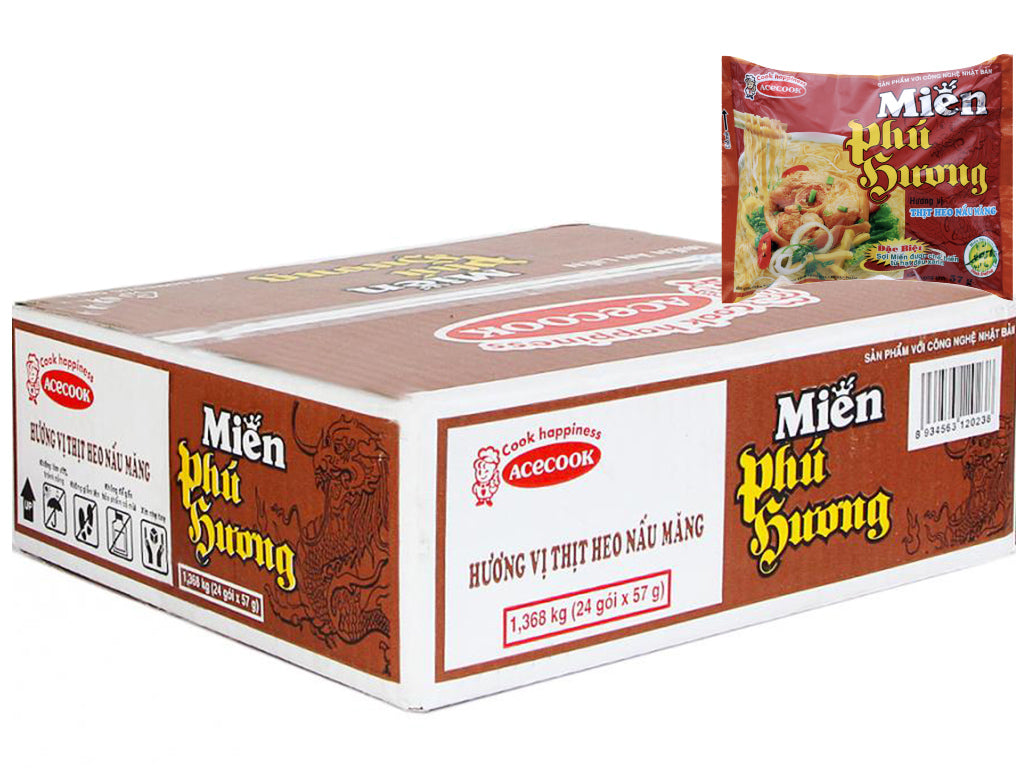 Thùng 24 gói miến thịt heo nấu măng Phú Hương 57g